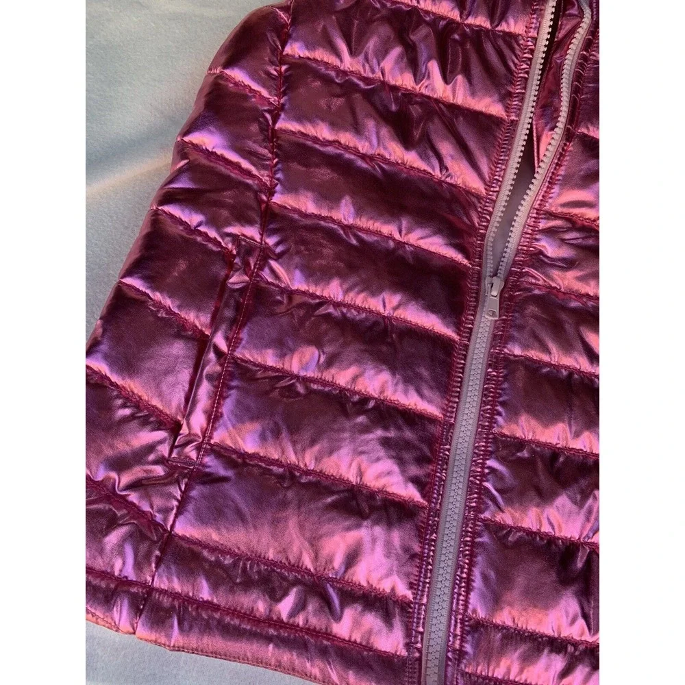 Girls kids  Shiny Metallic Pink Puffer Jacket Vest Size Large Pockets‎
